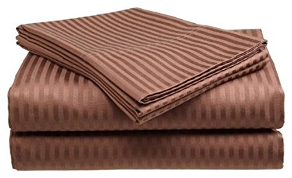 Queen Size Coffee Classic Sateen Dobby Stripe Sheet Set