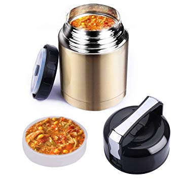 Food Jar Wide Mouth for Hot Food,27 oz BPA Free Thermos Lunch Box with Handle Lid,Leak Proof Double Wall Vacuum Insulated Soup Container,Stainless Steel Thermal Food Flask for Ice Snack (Gold)
