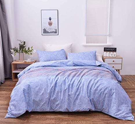 Colourful Snail 100-Percent Natural Cotton Printed Blue Vein Pattern Duvet Cover Set, Ultra Soft and Easy Care, Fade Resistant, Queen/Full
