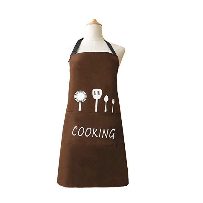 Leeotia Water Resistant and Oil-Proof Cooking or Baking Bib Apron with 2 Pockets Great Gifts for Both Women and Man- Coffee