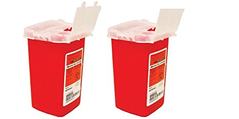 Sharps Container Biohazard Needle Disposal 1 Qt Size - 2 Pack