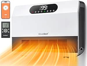 GiveBest Smart Wall Heater, 1500W Fast Heating Space Heater for Bedroom, Electric Space Heater with Thermostat for Indoor Use, Floor or Wall Mounted, On/Off Timers, Works with Alexa, 2024 Upgrade