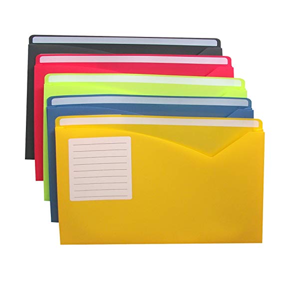 C-Line Write-On Poly File Jackets, Letter Size, Expands 1 Inch, Assorted Colors, 10 per Pack (63160)