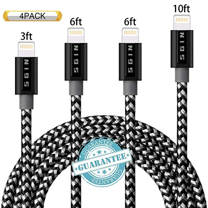 DANTENG Compatible with Phone Cable,Phone Charger 4Pack 3FT 6FT 6FT 10FT Nylon Braided Compatible with Phone Xs/XS Max/XR/X/Phone 8 8 Plus 7 7 Plus 6s 6s Plus 6 6 Plus Pad Pod Nano - Black Grey