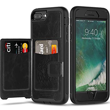 iPhone 8 Plus Case & iPhone 7 Plus Case with Card Holders,SXTech (Leather Cover Series) Slim Yet Protective with Kickstand.Built-in Magnetic Backing Wallet Case Fit for iPhone 6S Plus Case-All Black