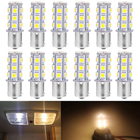 Anxingo 12-Pack 1156 BA15S 1156NA 7506 1141 1003 1073 Warm White 3000k LED Light 12V-DC, 5050 18 SMD Car Replacement for Interior RV Camper Turn Signal Light Lamps Tail Backup Bulbs
