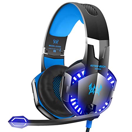 Latest Version Gaming Headset For PS4 VersionTech KOTION EACH G2000 USB 35mm Game Gaming Headphone Headset Earphone Headband with Mic Stereo Bass LED Light for PS4 PC Computer Laptop Mobile Phones - Blue