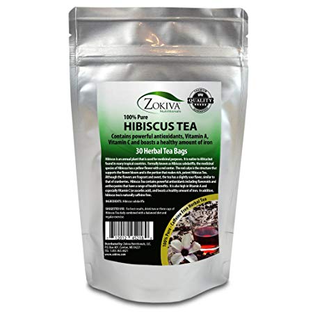 Hibiscus Tea Bags 100% Pure (30 premium bags) bursting with all-natural antioxidants