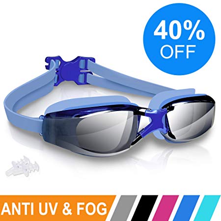 ARTEESOL Swimming Goggles,No Leaking Anti Fog Swim Goggles Crystal Clear Vision Mirrored with UV Protection,Free Protective Case and Earplug Included,for Adults and Kids(5 Colours)