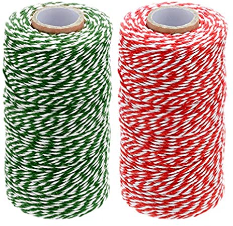 656 Feet Christmas Twine Cotton String Rope Cord for Gift Wrapping, Arts Crafts Twine,Green and White Twine,Red and White Twine