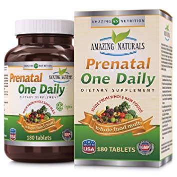 Amazing Naturals PRENATAL ONE DAILY Multivitamin with Floic Acid * Best Raw, Whole Food Multivitamins For New Moms and Moms-to-be * 180 Tablets Per Bottle * Packed With The Goodness Of Over !!