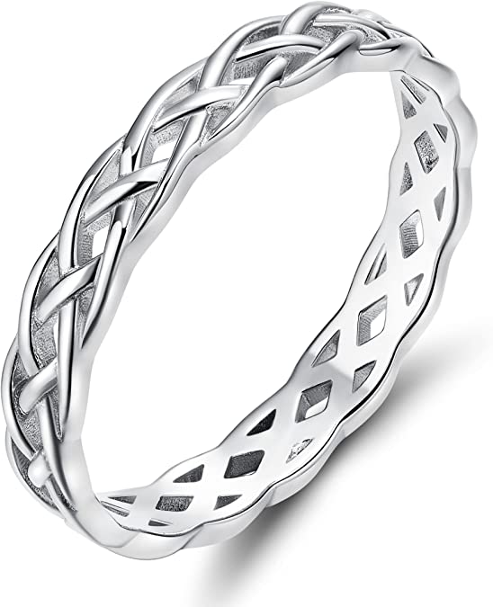 SOMEN TUNGSTEN 925 Sterling Silver Ring 4mm Eternity Celtic Knot Wedding Band for Women Size 3-13