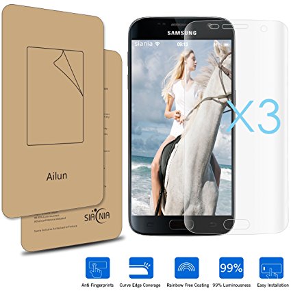 Galaxy S7 Screen Protector,[3 Packs]by Ailun,Full Coverage,Anti-Scratch,Bubble Free,Reduce Fingerprint&Oil Stains,HD PET Film,Case Friendly-SIANIA Retail Package(non-S7 edge)