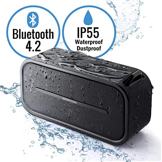 SANWA Portable Wireless Bluetooth Speaker with Built-in Mic, Rich Bass, AUX Input, Micro SD Card Slot, Bluetooth 4.2, IP55 Water Resistance, for Outdoor Travel Home Shower & Party, Black, SP069BK