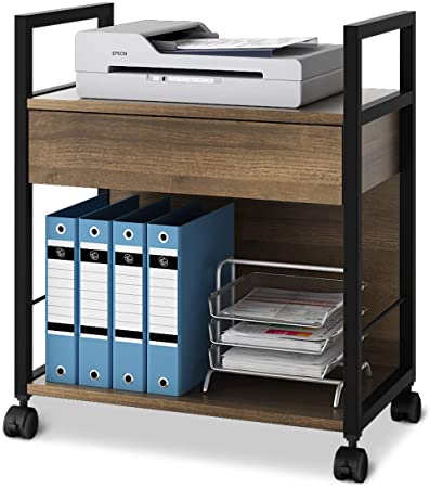DEVAISE Mobile Printer Stand with Storage Drawer, Modern File Cabinet Printer Cart for Home Office, Gary Oak