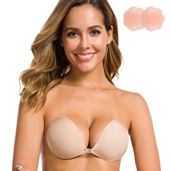 Niidor Adhesive Bra Strapless Sticky Invisible Push Up Bra Silicone Nipple Covers for Backless Dress