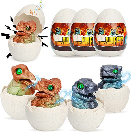 zinat Dinosaur Easter Eggs, 4 Dinosaur Eggs with Dinosaurs Inside, Easter Basket Stuffers, with Sound and Light Function - Best Easter Birthday Party Gifts - Dinosaur Toys for Kids 3 4 5 6 7 Year Old
