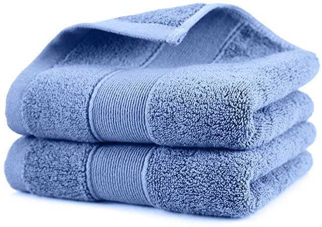YAMAMA Hand Towels,100% Cotton Highly Absorbent Soft Hand Towel for Bathroom 14 x 30 Inch Set of 2 (Blue)