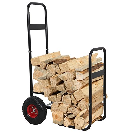 ZENY Firewood Log Cart, Cart Log Carrier Fireplace Wood Mover Hauler Rack Caddy Rolling Dolly