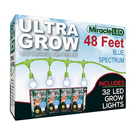 MiracleLED 602639 32-Socket 48ft Corded System Kit with Blue Spectrum Ultra Grow Lights Replacing Four 1000W High Pressure Sodium/Halide Bulbs,