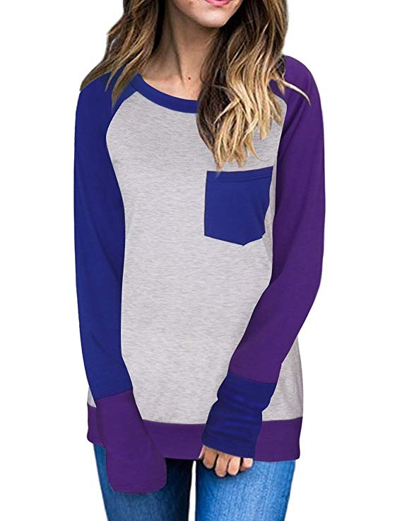 joyliveCY Womens Long Sleeve Raglan Sports Light Tunic T Shirt Blouse Tops Dark Blue XL