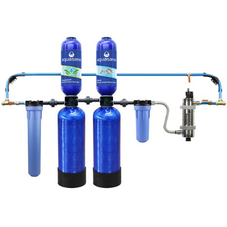 Aquasana EQ-1000-AST-UV-AMZN UV Softener and Whole House Water Filter 10-Year with Pro Install Kit, 1000000 gallon