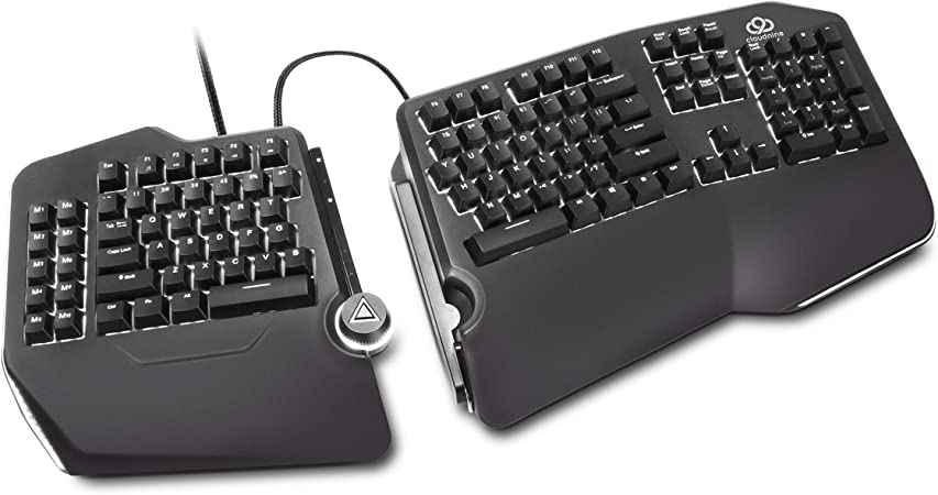 Cloud Nine C989M Ergonomic Mechanical Keyboard - Cherry MX Brown Switches - RGB Light Up LED Backlit with USB - Ergo Split Key Board with Macro for PC