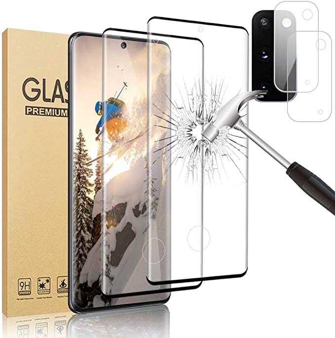 [2 2 Pack] Galaxy S20 Screen Protector [Camera Lens Protector][Ultrasonic Fingerprint Compatible][3D Curved][9H Hardness][HD Clear] Tempered Glass Film for Samsung Galaxy S20 6.2"