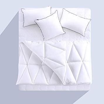 CHOKIT All Season Queen Comforter Soft Quilted Down Alternative Duvet Insert with Corner Loops, Triangle Stitched Reversible Fluffy Hotel Collection, White, 88 x 88 Inches