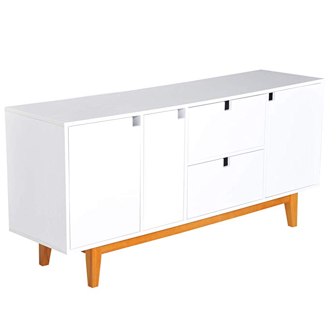 HOMCOM 57” Two Tone Contemporary Sideboard Buffet Table Storage Cabinet - White