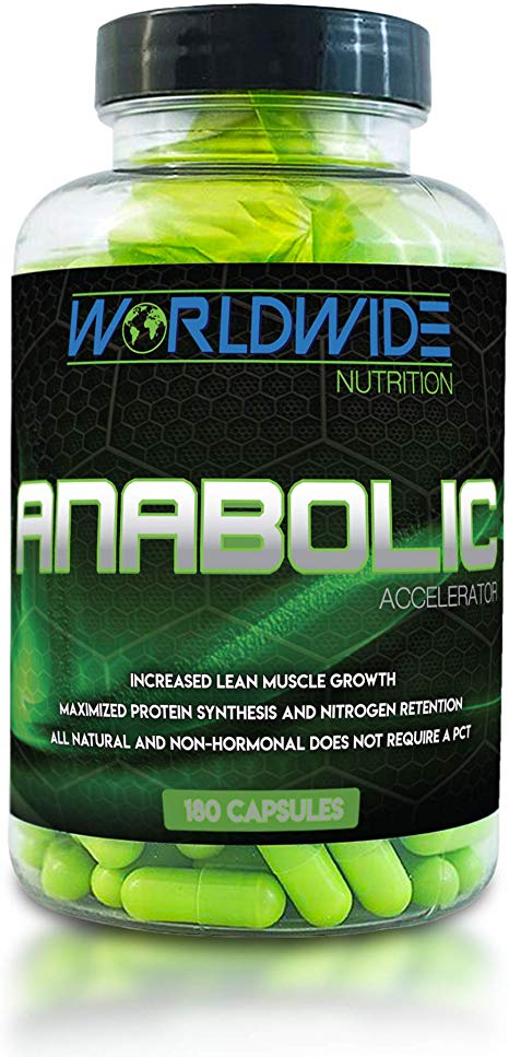 Worldwide Nutrition Anabolic Accelerator Supplement - Muscle Growth, Strength, Recovery, Power - Plant-Based, Workout Performance Enhancer - Cortisol Blocker, Metabolism Booster - 180 Capsules
