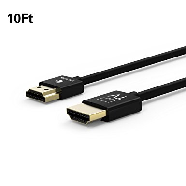 4K HDMI Cable, Kinps 10ft Ultra Slim Cable v1.4 with Ethernet, 24k Gold-plating HDMI Cable with RedMere Technology, video and audio transmitting together, 4k, HD and 3D experience.