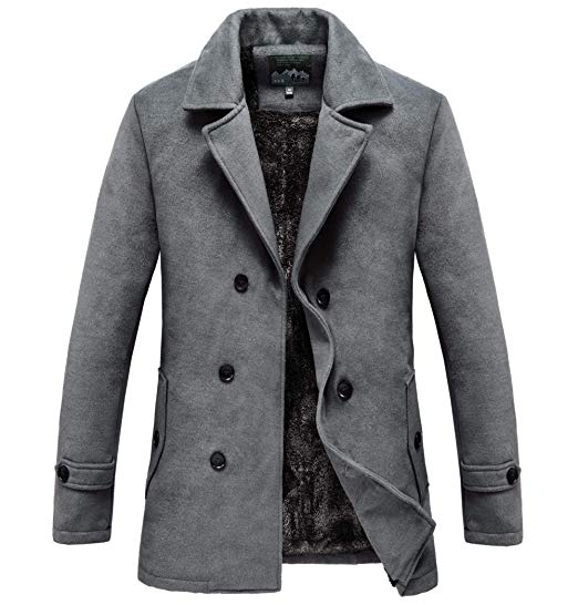 RongYue Men's Winter Pea Coat Classic Wool Double Breasted Peacoat Jacket