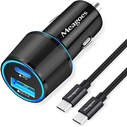 Meagoes USB C Car Charger, 36W 2-Port Fast Car Adapter with PD&QC3.0, Compatible for Samsung Galaxy S20 Plus/Ultra/S20/S10, iPhone 11 Pro Max/11 Pro/11, Google Pixel 4XL/3(3.3ft Type C Cord Included)