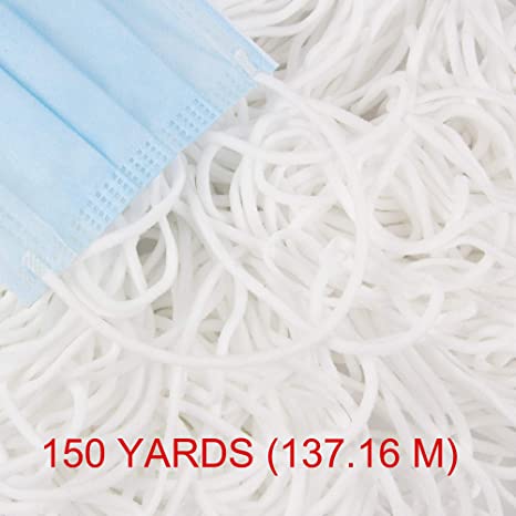 VATIN 150 Yards Length 1/8 inch Width Elastic Mask Strap String White Round Thin Cord Securing Holder Earloop Band, Soft Ear Tie Rope Handmade DIY Craft for Mask Sewing Stretchy Trim