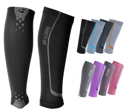 Graduated Compression Sleeves by Thirty48 Cp Series, Prevents Calf and Shin Splints ; Relieves Lower Leg Pain and Cramps ; Maximize Faster Recovery by Increasing Oxygen to Muscles ; Great for Running, Cycling, Walking, Basketball, Football Soccer, Cross Fit, Travel ; Money Back Guarantee