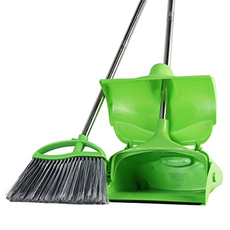 Broom and Dustpan set Standing Upright Sweep Set for Home Office Commercial Hardwood Floor Use Out Door Garden Lobby, Green (Broom and Dustpan set)