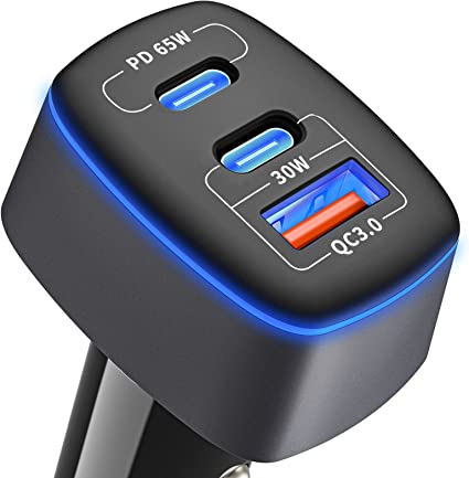 USB C Car Charger 95W, 3-Port PD 65W PPS 55W QC3.0 30W Fast Car Charger for iPhone 14/13/12/11 Pro Max, Samsung Galaxy, Google Pixel, MacBook/Laptop/iPad, Cigarette Lighter Adapter with Type-C Cable
