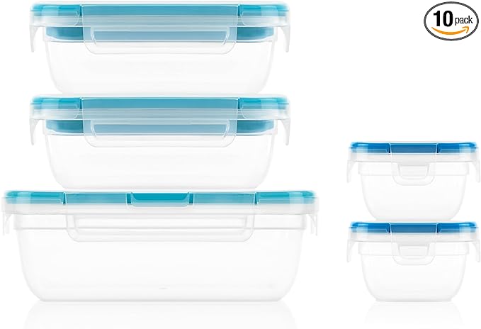 Snapware Total Solution 10-PC Mixed Sizes Plastic Food Storage Containers Set with Lids, Meal Prep Food Containers, BPA-Free Lids with Locking Tabs