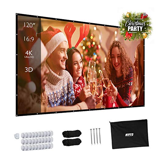 Projector Screen, Upgraded 120 inch 4K 16:9 HD Portable Projector Screen, Premium Indoor Outdoor Movie Screen Anti-Crease Projection Screen for Home Theater Backyard Movie.
