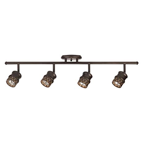 Globe Electric Norris 4-Light Adjustable Track Lighting Kit, Oil Rubbed Bronze Finish, Champagne Glass Track Heads, Bulbs Included, 59063