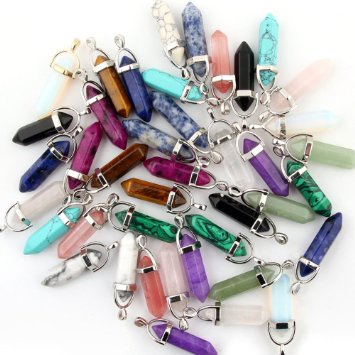 Mutilcolor 50pcs Bullet Shape Healing Pointed Chakra Beads Crystal Quartz Stone Randow Color Pendants for Necklace Jewelry Making