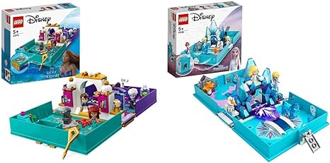 LEGO 43213 Disney Princess The Little Mermaid Story Book Buildable Toy with Ariel & 43189 Disney Frozen 2 Elsa and the Nokk Storybook, Adventures Portable Playset