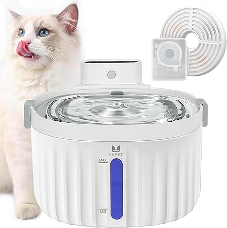 Cat Water Fountain with Sensor, Stainless Steel Cat Fountain 2L Cat Water Fountain for Cats Dogs with LED Indicator Light & Activated Carbon Cat Water Fountain Filters