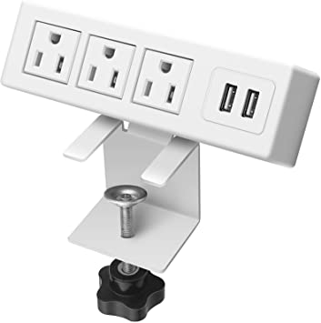 Desktop Power Strip,3 AC Outlets & 2 USB Ports,Removable Clamp Power Outlet Socket with USB Port, 6.5 ft Extension Cord for Home Office Funitures