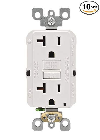 Leviton GFNT2-W Self-Test Smartlockpro Slim GFCI Non-Tamper-Resistant Receptacle with LED Indicator, 20-Amp, 10 Pack, White