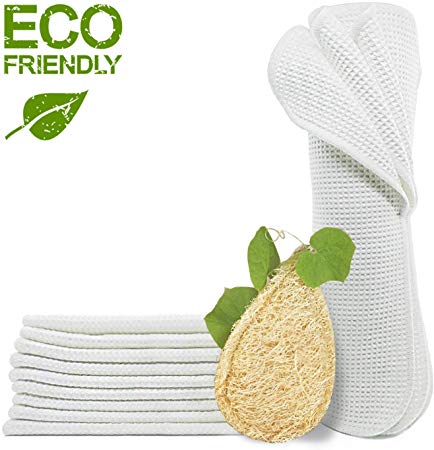 Reusable Unpaper Towels, Natural Loofah Kitchen Sponges, Bamboo Paper Towel Washable Paperless Recycled Organic Cotton Napkins Bathroom Roll Cleaning Dish Cloths Eco Friendly Products Zero Waste