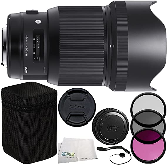 Sigma 85mm f/1.4 DG HSM Art Lens for F 7PC Accessory Kit - Includes 3 Piece Filter Kit (UV   CPL   FLD)   Cleaning Cloth   Lens Cap Keeper   More