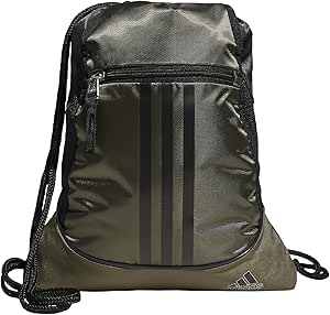 adidas Alliance Sackpack Drawstring Backpack Gym Bag, Olive Strata Green/Black/Silver Metallic, One Size