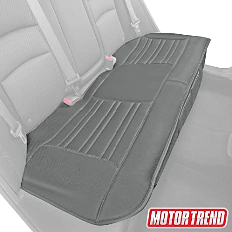 Motor Trend MTSC-421 Gray Universal Car Seat Cushion (Bench) – Padded Luxury Cover with Non-Slip Bottom & Storage Pockets Faux Leather Rear Chair Protector for Auto, Truck & SUV